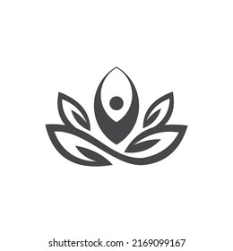 Well Body Fitness Logo, Cosmetic Brand identity. For Spa product and Beauty Salon Business. Stylized human yoga shape in abstract lotus symbol. Vector icon.