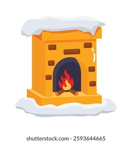 A well crafted 3d style icon of fireplace covered with snow