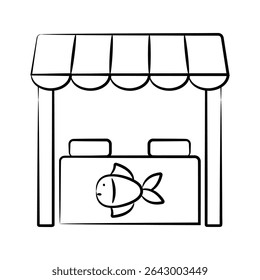 A well crafted drawing style icon of fish shop architecture