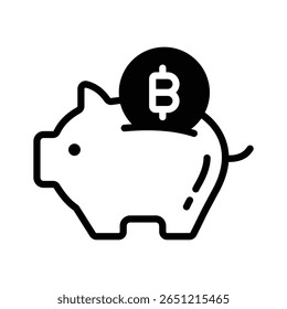 Well crafted glyph icon of bitcoin piggy bank