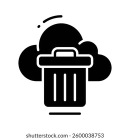 A well crafted glyph icon showing cloud trash concept