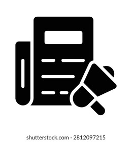 A well crafted glyph icon showing press alert and newsroom notifications