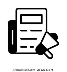 A well crafted glyph icon showing press alert and newsroom notifications