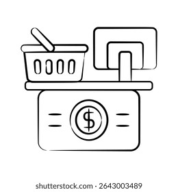 A well crafted hand drawn style icon of checkout counter
