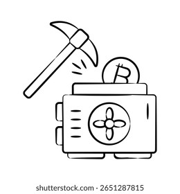 A well crafted hand drawn style icon of money mining