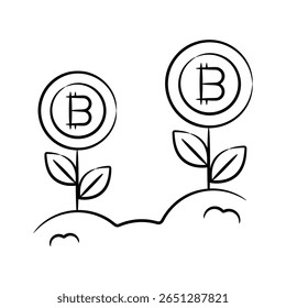 A well crafted hand drawn style icon of bitcoin investment