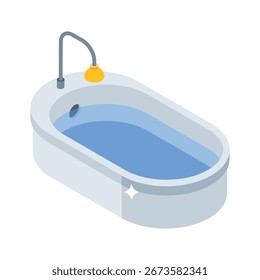 Icono isométrico bien elaborado de la bañera blanca limpia