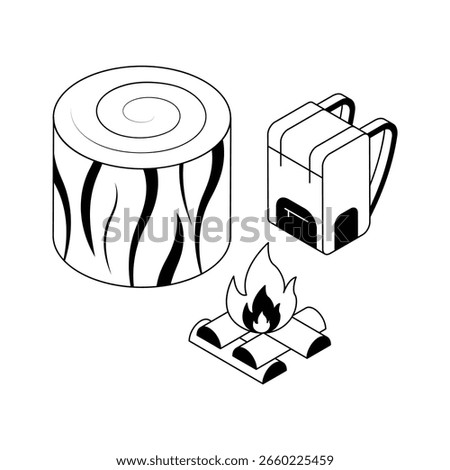 A well crafted isometric icon of cozy campsite