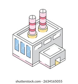 A well crafted isometric icon depicting factory