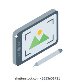 Well crafted isometric icon of drawing on digital tablet