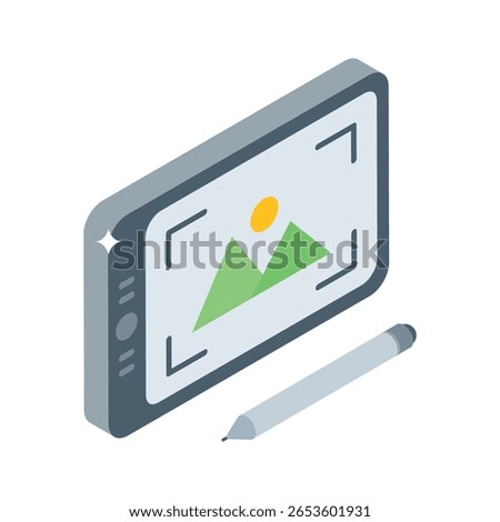Well crafted isometric icon of drawing on digital tablet