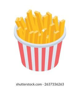 Well crafted isometric icon of french fries bucket