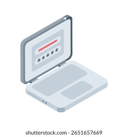 A well crafted isometric icon of laptop password entry