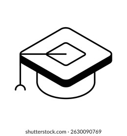 A well crafted isometric icon of mortarboard cap