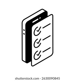Gut gestaltetes isometrisches Symbol, das ein Testblatt darstellt