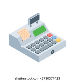 Um ícone isométrico bem trabalhado representando caixa registradora de comércio eletrônico