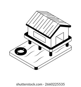 Un icono isométrico bien diseñado que muestra la estancia en un resort de lujo
