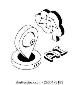 Well crafted isometric icon showing ai location system