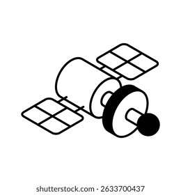 Well crafted isometric icon showing satellite in orbit