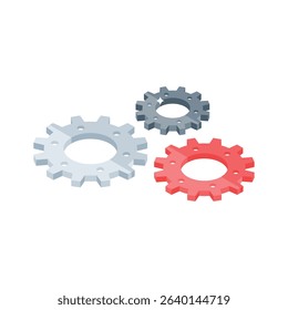 Well crafted isometric icon showing rotating cogwheels in motion.