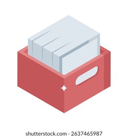 Well crafted isometric icon of tidy paper organizer rack
