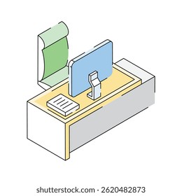 Well crafted isometric style icon of office desk computer