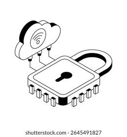 Well crafted isometric style icon of safe cloud lock