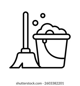 A well crafted line icon showing cleaning bucket with mop
