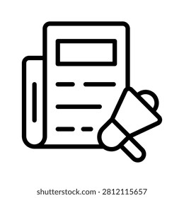A well crafted line icon showing press alert and newsroom notifications