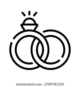 Bien elaborado icono de estilo lineal de anillos de compromiso