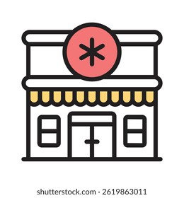 Well crafted outline style icon showing pharmacy building