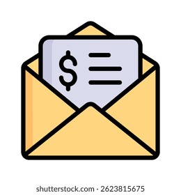 Icono de contorno plano premium bien diseñado que representa el correo financiero