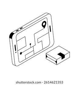 Well crafted premium isometric outline icon depicting parcel tracking
