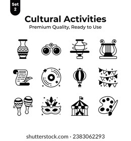 Well designed cultural activities icons set in modern style, premium vectors