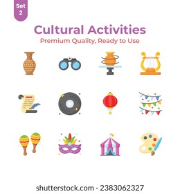 Well designed cultural activities icons set in modern style, premium vectors