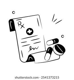 Well designed doodle icon of medical prescription in modern style