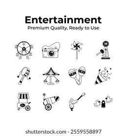 Well designed entertainment icons in modern design style