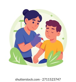 Ilustración plana bien diseñada de una enfermera que da la vacuna a un niño