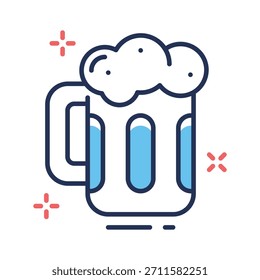 Bien diseñado icono de contorno plano de taza de cerveza en estilo de moda