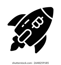 Well designed glyph icon of bitcoin launch rocket