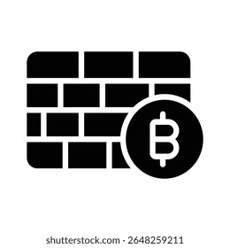 Icono de glifo bien diseñado de protección de firewall de bitcoin