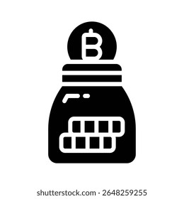 A well designed glyph icon of bitcoin storage jar