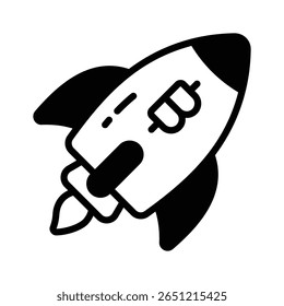 Icono de glifo bien diseñado del cohete de lanzamiento de bitcoin