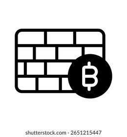 Icono de glifo bien diseñado de protección de firewall de bitcoin