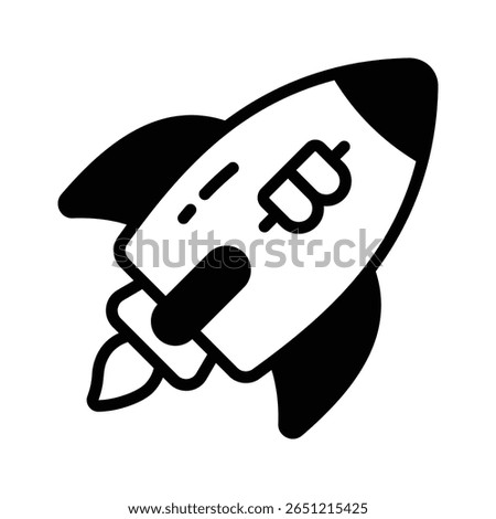 Well designed glyph icon of bitcoin launch rocket