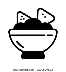 A well designed glyph icon of cheesy nachos bowl