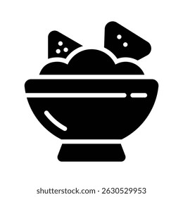 A well designed glyph icon of cheesy nachos bowl