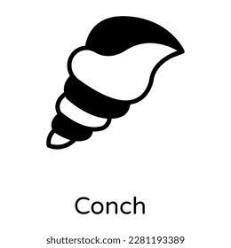 A well designed glyph icon of conch, marine mollusc