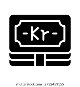 Well designed glyph icon showing norwegian krone currency concept
