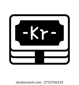 Well designed glyph icon showing norwegian krone currency concept